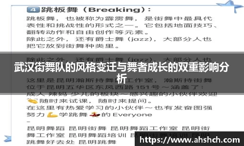 武汉街舞队的风格变迁与舞者成长的双重影响分析